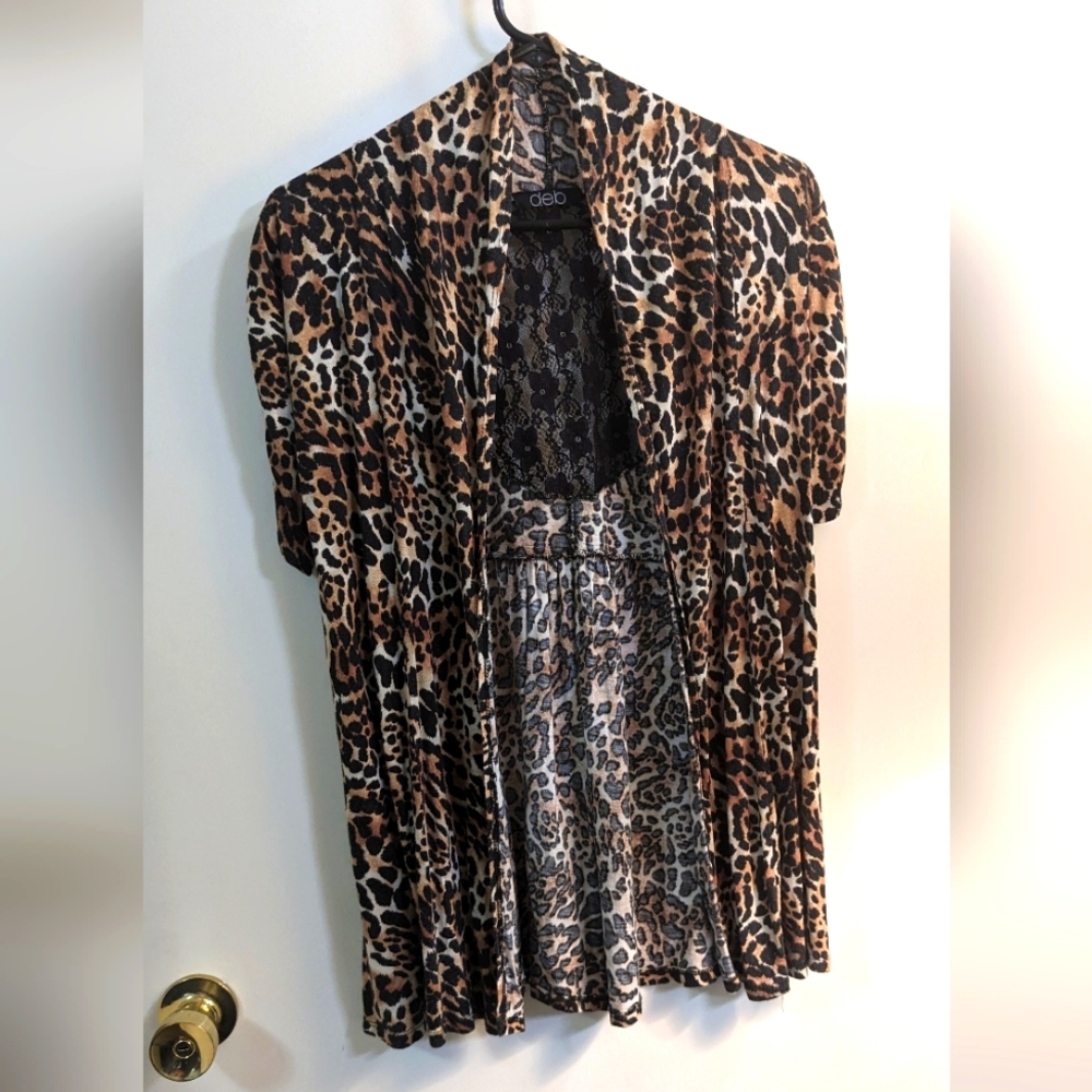 deb leopard print open front cardigan